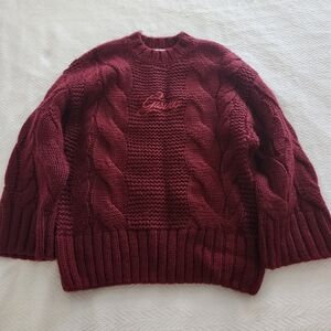 GISOU Knit Holiday Sweater, Burgundy -ONE SIZE
